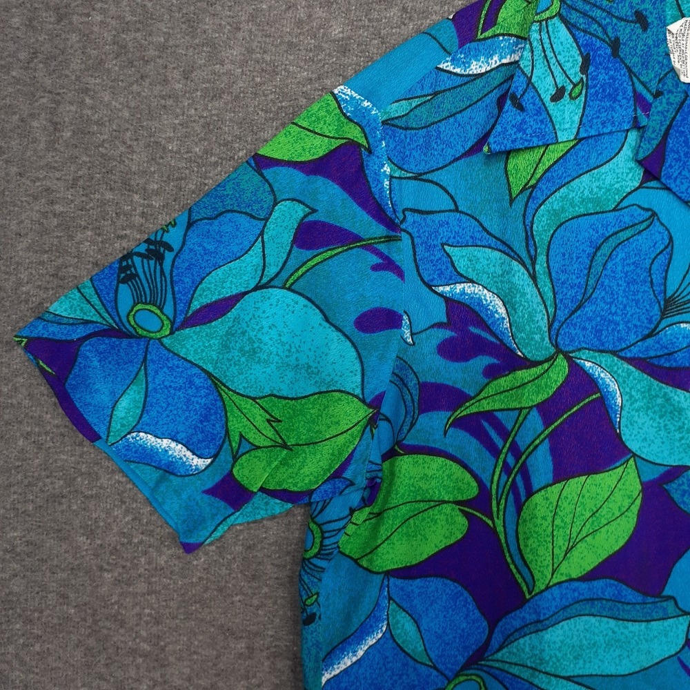 VINTAGE 60'S 70's UI-MAIKAI Hawaiian Button‎ up shirt Mens M blue green Floral - Picture 4 of 14